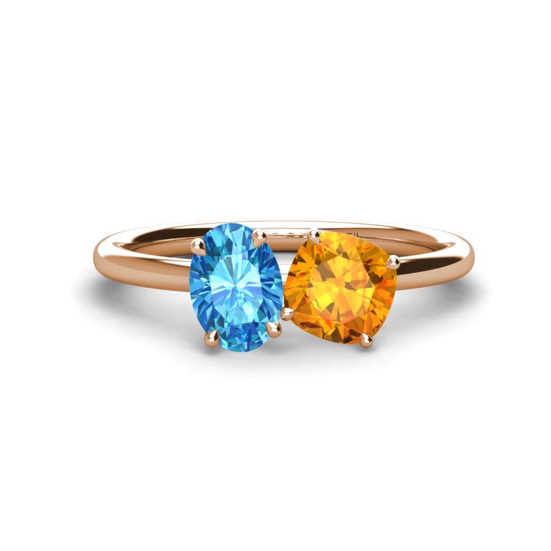 Tanya Oval Shape Blue Topaz & Cushion Shape Citrine 2 Stone Duo Ring 
