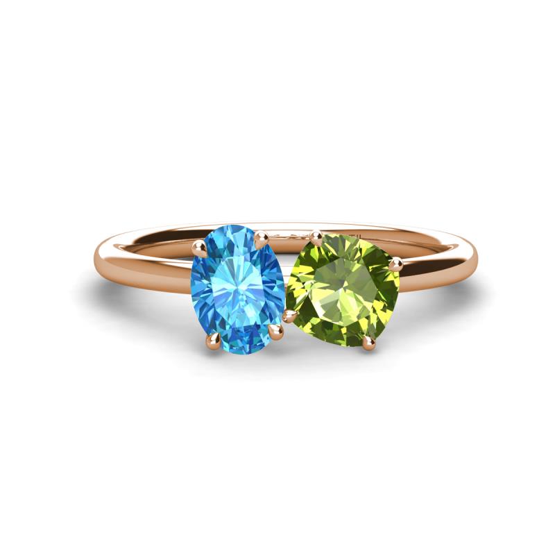Tanya Oval Shape Blue Topaz & Cushion Shape Peridot 2 Stone Duo Ring 
