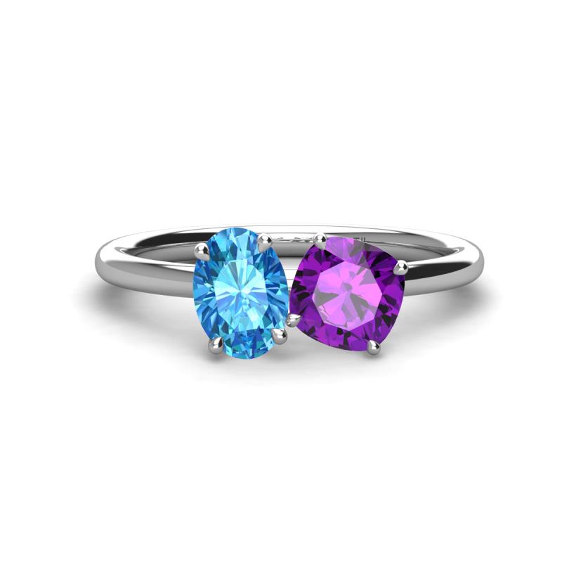 Tanya Oval Shape Blue Topaz & Cushion Shape Amethyst 2 Stone Duo Ring 