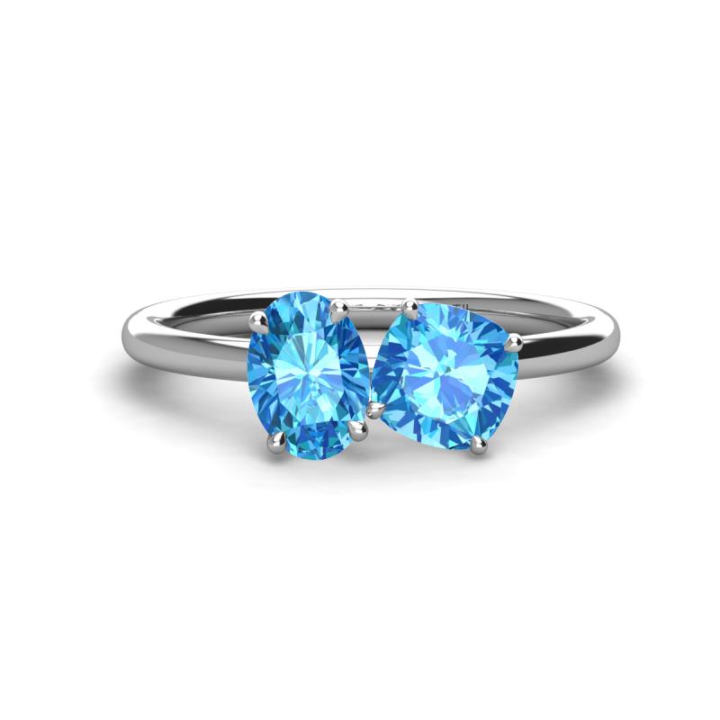 Tanya Oval & Cushion Shape Blue Topaz 2 Stone Duo Ring 