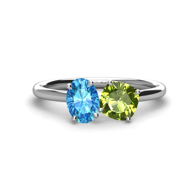 Tanya Oval Shape Blue Topaz & Cushion Shape Peridot 2 Stone Duo Ring 