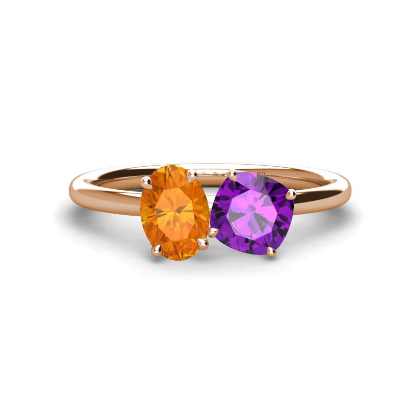 Tanya Oval Shape Citrine & Cushion Shape Amethyst 2 Stone Duo Ring 