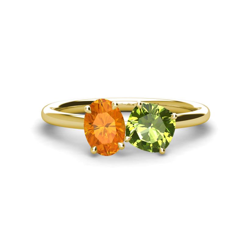 Tanya Oval Shape Citrine & Cushion Shape Peridot 2 Stone Duo Ring 