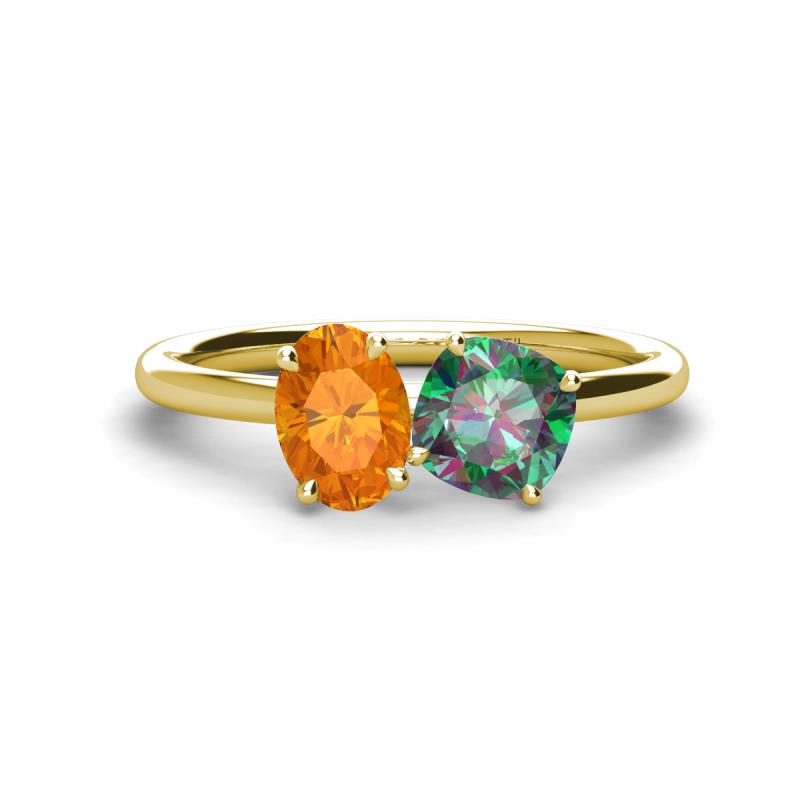 Tanya Oval Shape Citrine & Cushion Shape Lab Created Alexandrite 2 Stone Duo Ring 