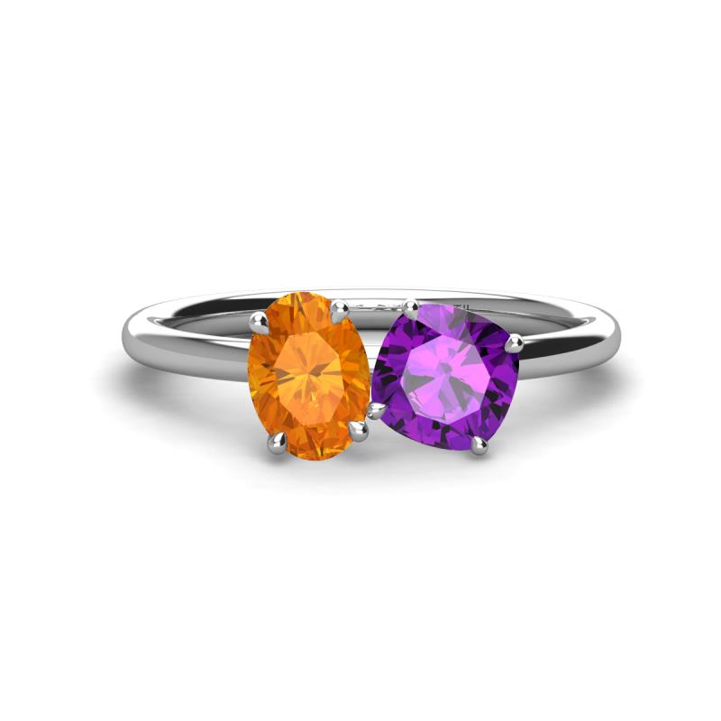 Tanya Oval Shape Citrine & Cushion Shape Amethyst 2 Stone Duo Ring 