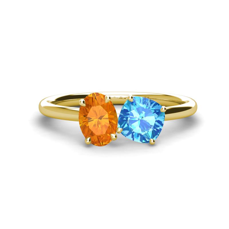 Tanya Oval Shape Citrine & Cushion Shape Blue Topaz 2 Stone Duo Ring 