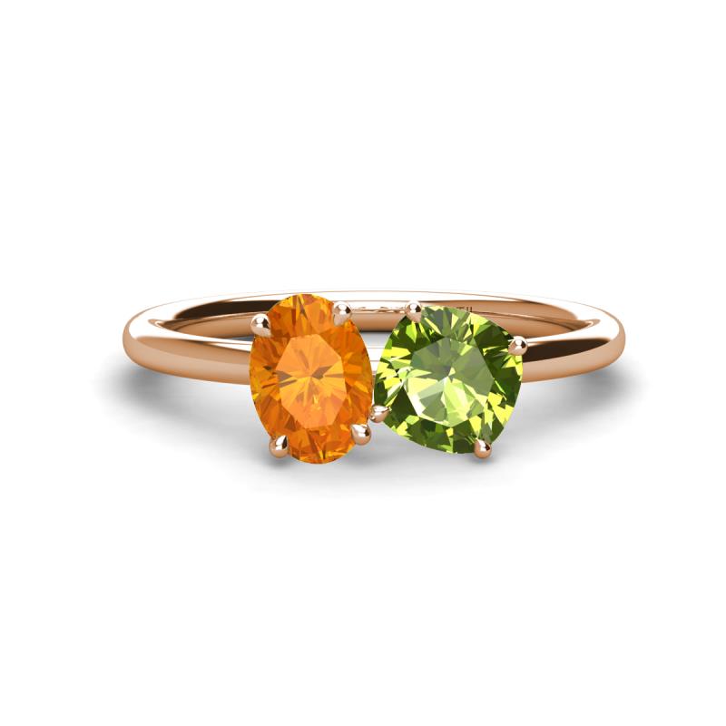Tanya Oval Shape Citrine & Cushion Shape Peridot 2 Stone Duo Ring 