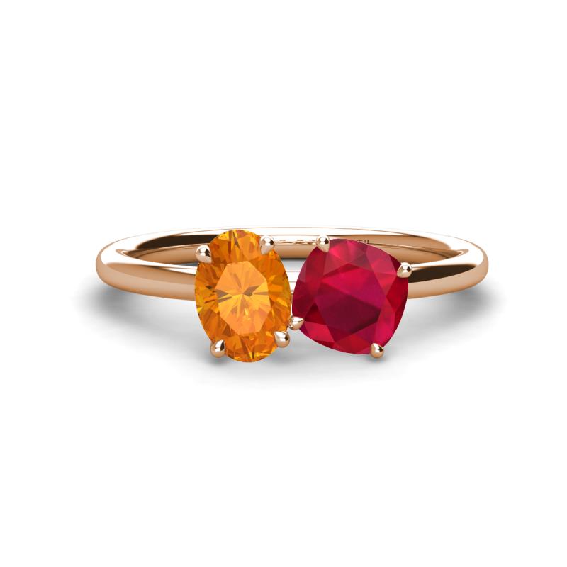 Tanya Oval Shape Citrine & Cushion Shape Ruby 2 Stone Duo Ring 