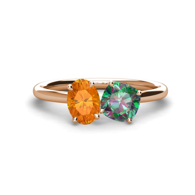 Tanya Oval Shape Citrine & Cushion Shape Lab Created Alexandrite 2 Stone Duo Ring 