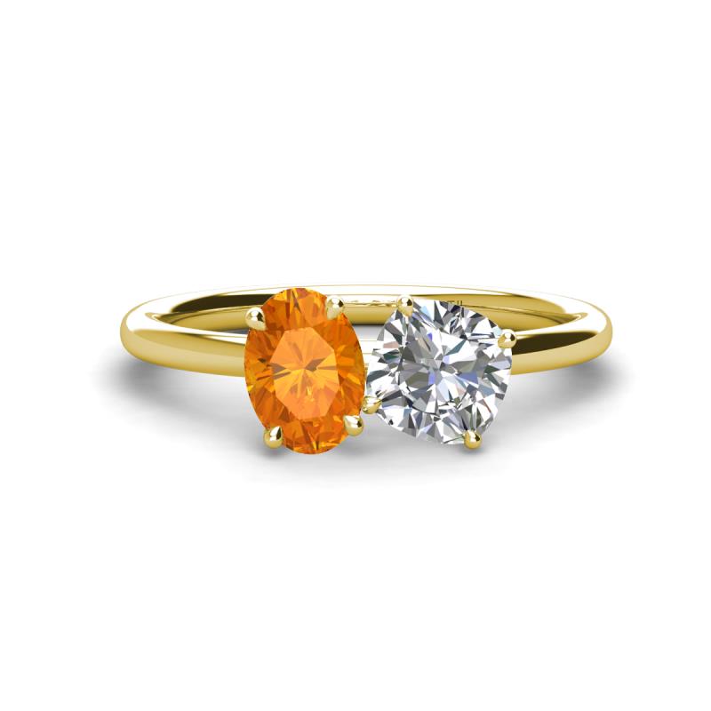 Tanya Oval Shape Citrine & Cushion Shape Forever One Moissanite 2 Stone Duo Ring 
