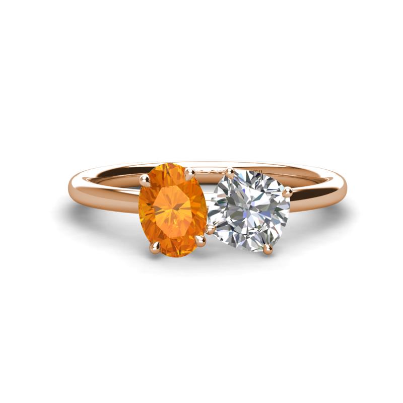 Tanya Oval Shape Citrine & Cushion Shape Forever One Moissanite 2 Stone Duo Ring 