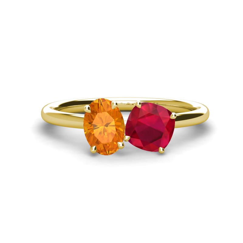 Tanya Oval Shape Citrine & Cushion Shape Ruby 2 Stone Duo Ring 