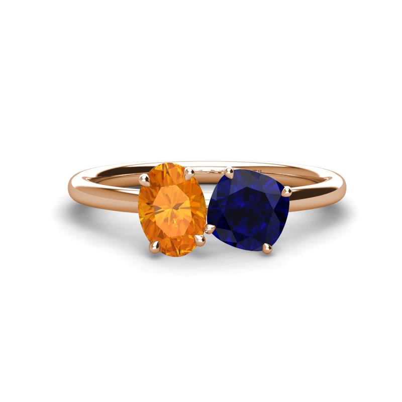 Tanya Oval Shape Citrine & Cushion Shape Blue Sapphire 2 Stone Duo Ring 