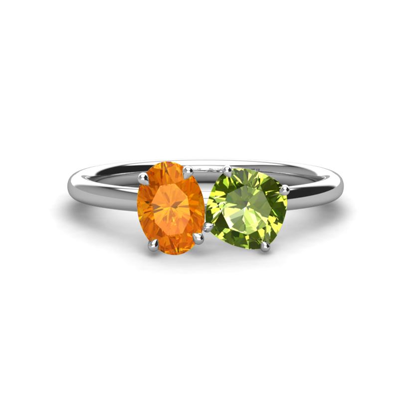 Tanya Oval Shape Citrine & Cushion Shape Peridot 2 Stone Duo Ring 