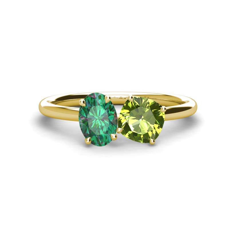 Tanya Oval Shape Lab Created Alexandrite & Cushion Shape Peridot 2 Stone Duo Ring 
