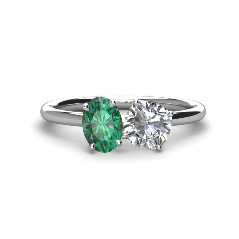 Tanya Oval Shape Lab Created Alexandrite & Cushion Shape Forever Brilliant Moissanite 2 Stone Duo Ring 