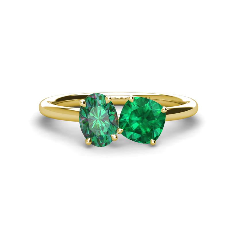 Tanya Oval Shape Lab Created Alexandrite & Cushion Shape Emerald 2 Stone Duo Ring 