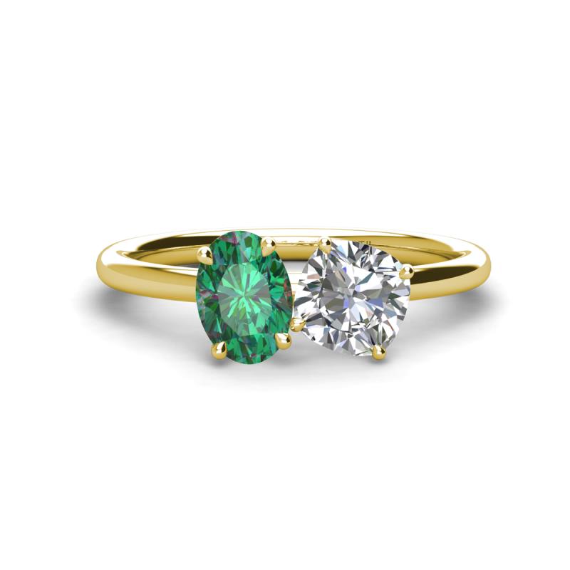 Tanya Oval Shape Lab Created Alexandrite & Cushion Shape Forever One Moissanite 2 Stone Duo Ring 
