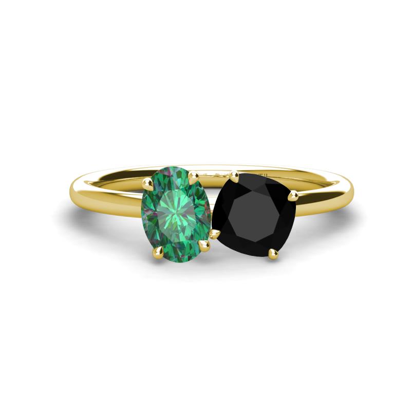 Tanya Oval Shape Lab Created Alexandrite & Cushion Shape Black Onyx 2 Stone Duo Ring 
