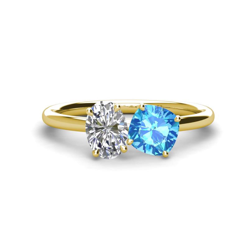 Tanya Oval Shape GIA Certified Diamond & Cushion Shape Blue Topaz 2 Stone Duo Ring 