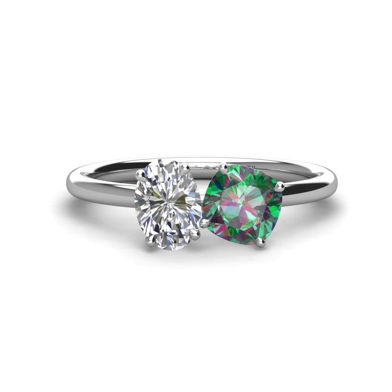 Tanya Oval Shape GIA Certified Diamond & Cushion Shape Lab Created Alexandrite 2 Stone Duo Ring 