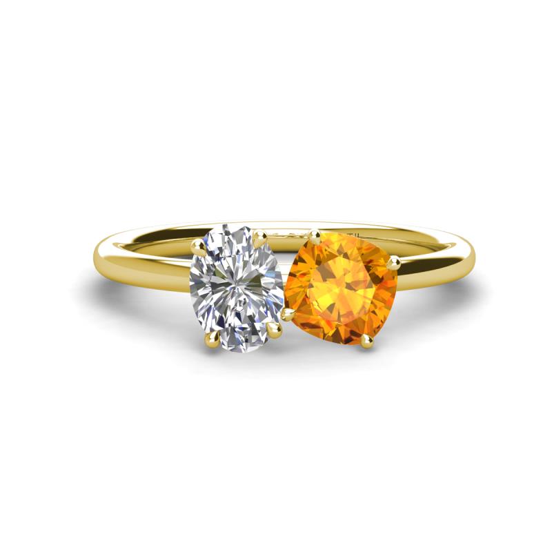 Tanya Oval Shape IGI Certified Lab Grown Diamond & Cushion Shape Citrine 2 Stone Duo Ring 