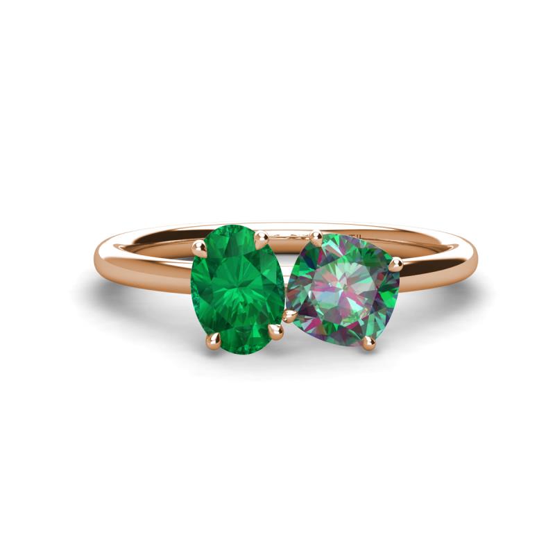 Tanya Oval Shape Emerald & Cushion Shape Lab Created Alexandrite 2 Stone Duo Ring 
