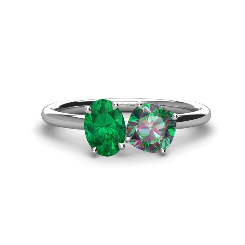Tanya Oval Shape Emerald & Cushion Shape Lab Created Alexandrite 2 Stone Duo Ring 