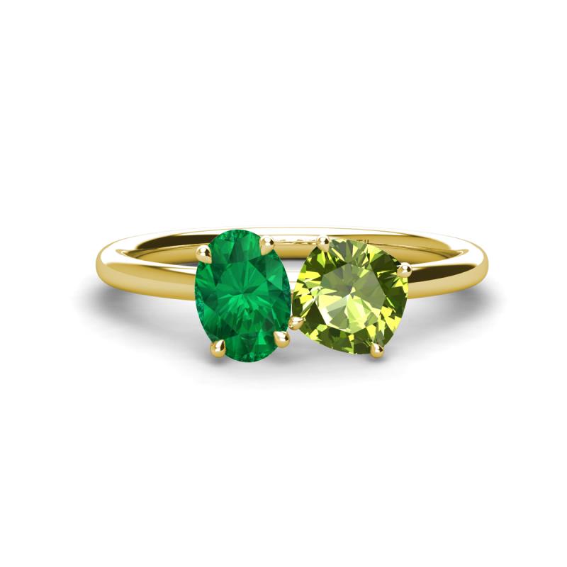 Tanya Oval Shape Emerald & Cushion Shape Peridot 2 Stone Duo Ring 