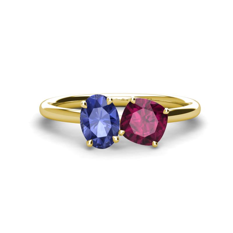 Tanya Oval Shape Iolite & Cushion Shape Rhodolite Garnet 2 Stone Duo Ring 
