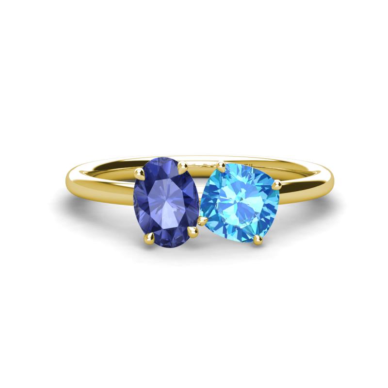 Tanya Oval Shape Iolite & Cushion Shape Blue Topaz 2 Stone Duo Ring 