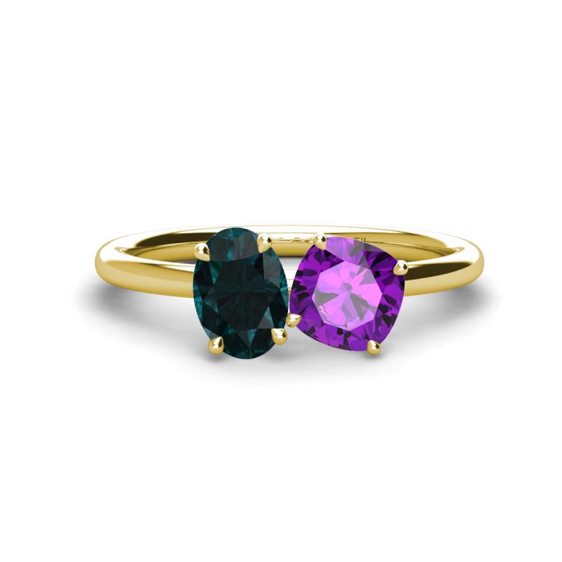 Tanya Oval Shape London Blue Topaz & Cushion Shape Amethyst 2 Stone Duo Ring 