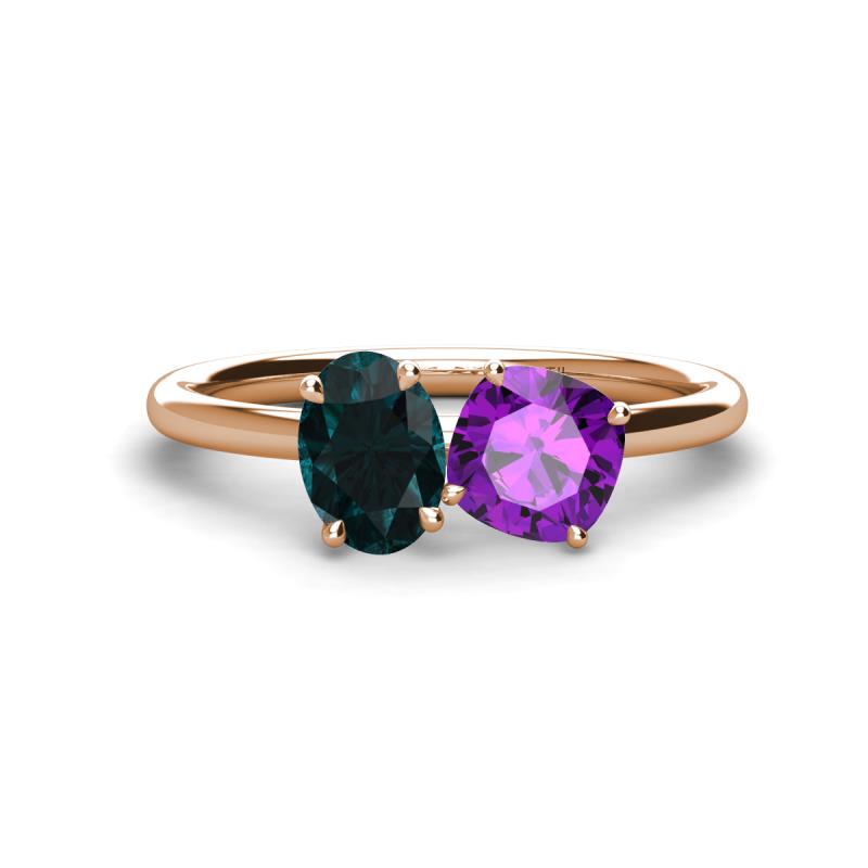 Tanya Oval Shape London Blue Topaz & Cushion Shape Amethyst 2 Stone Duo Ring 