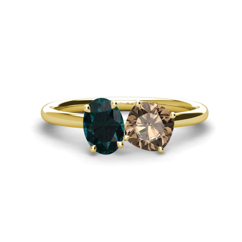 Tanya Oval Shape London Blue Topaz & Cushion Shape Smoky Quartz 2 Stone Duo Ring 