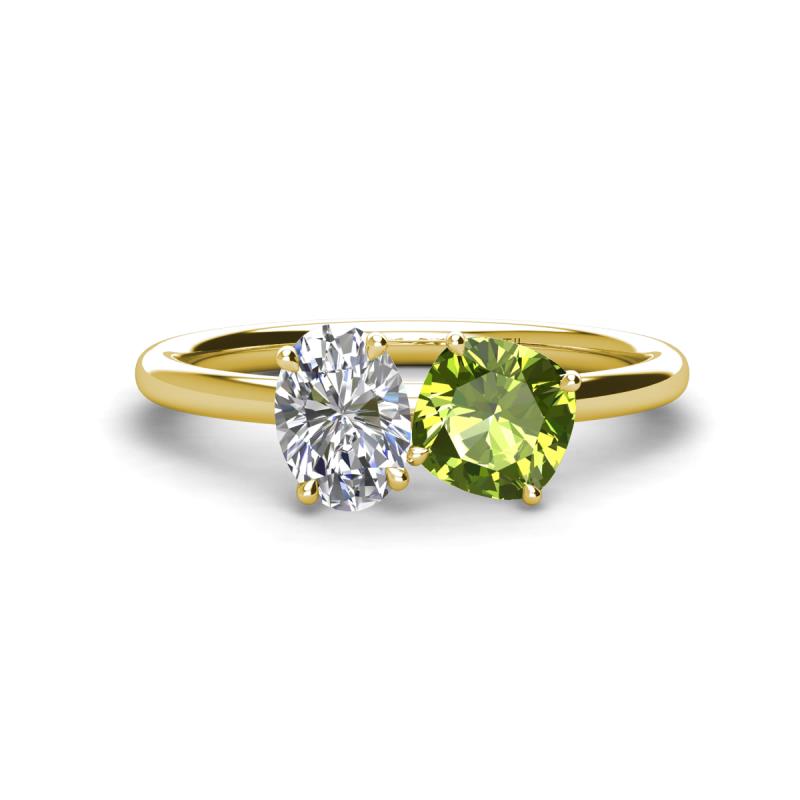 Tanya Oval Shape Forever One Moissanite & Cushion Shape Peridot 2 Stone Duo Ring 