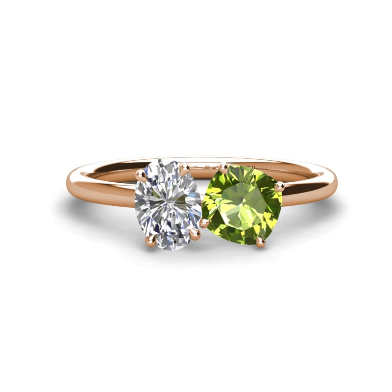Tanya Oval Shape Forever One Moissanite & Cushion Shape Peridot 2 Stone Duo Ring 