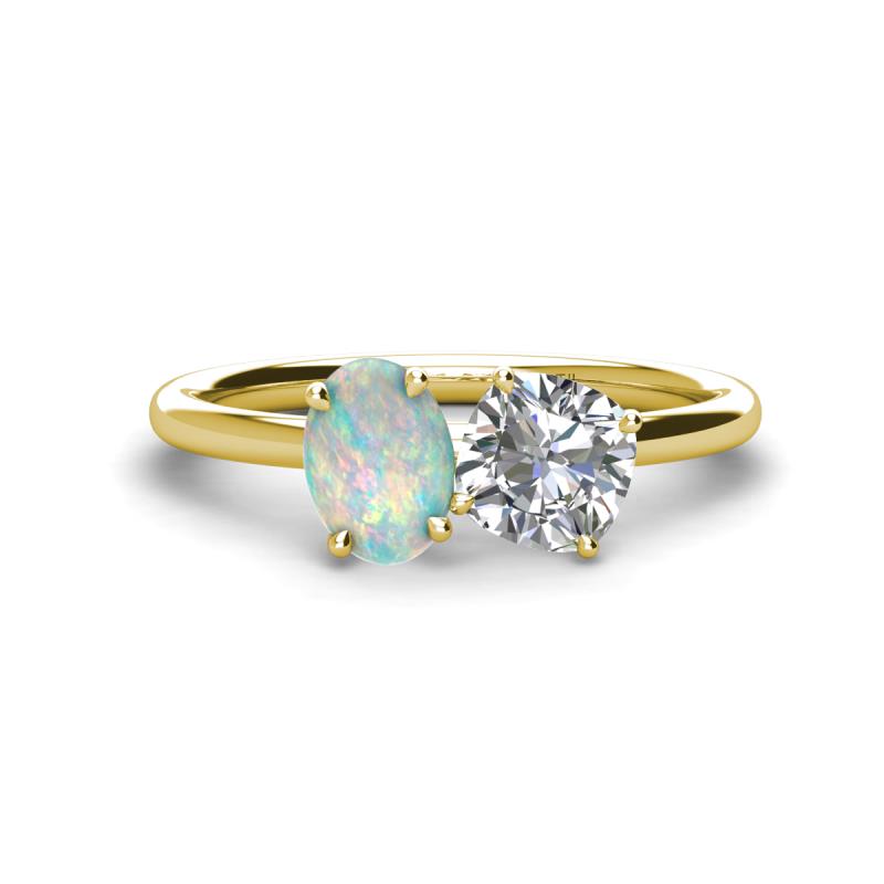 Tanya Oval Shape Opal & Cushion Shape Forever One Moissanite 2 Stone Duo Ring 