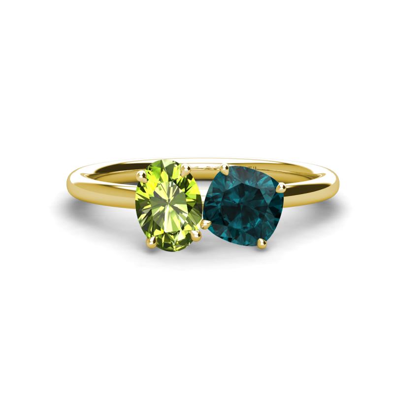Tanya Oval Shape Peridot & Cushion Shape London Blue Topaz 2 Stone Duo Ring 