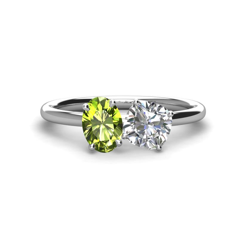 Tanya Oval Shape Peridot & Cushion Shape IGI Certified Lab Grown Diamond 2 Stone Duo Ring 