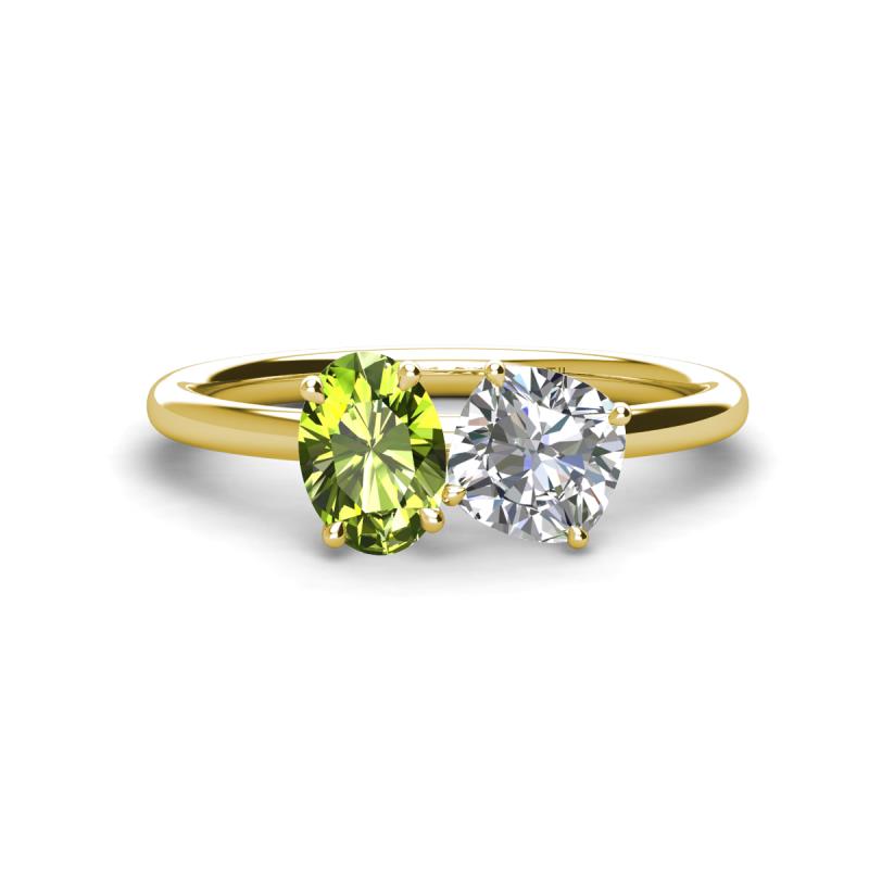 Tanya Oval Shape Peridot & Cushion Shape IGI Certified Lab Grown Diamond 2 Stone Duo Ring 