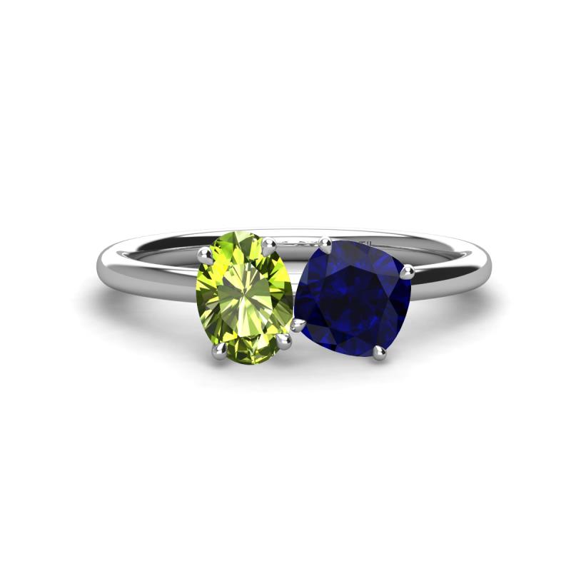 Tanya Oval Shape Peridot & Cushion Shape Blue Sapphire 2 Stone Duo Ring 