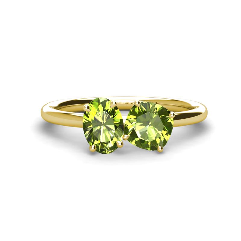 Tanya Oval & Cushion Shape Peridot 2 Stone Duo Ring 