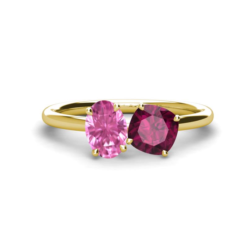 Tanya Oval Shape Pink Sapphire & Cushion Shape Rhodolite Garnet 2 Stone Duo Ring 