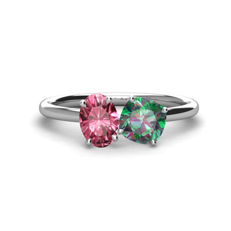 Tanya Oval Shape Pink Tourmaline & Cushion Shape Lab Created Alexandrite 2 Stone Duo Ring 