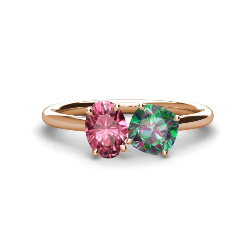 Tanya Oval Shape Pink Tourmaline & Cushion Shape Lab Created Alexandrite 2 Stone Duo Ring 