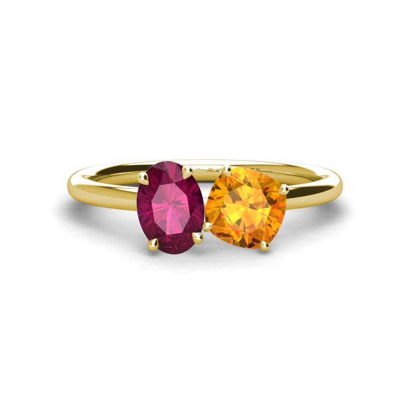 Tanya Oval Shape Rhodolite Garnet & Cushion Shape Citrine 2 Stone Duo Ring 