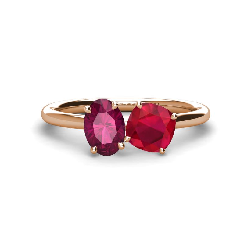 Tanya Oval Shape Rhodolite Garnet & Cushion Shape Ruby 2 Stone Duo Ring 