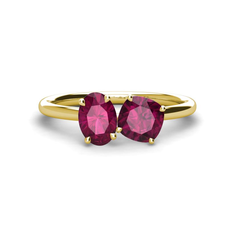 Tanya Oval & Cushion Shape Rhodolite Garnet 2 Stone Duo Ring 