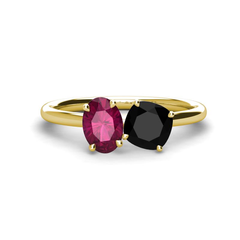 Tanya Oval Shape Rhodolite Garnet & Cushion Shape Black Onyx 2 Stone Duo Ring 