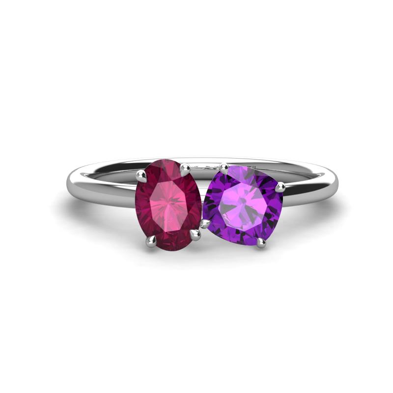 Tanya Oval Shape Rhodolite Garnet & Cushion Shape Amethyst 2 Stone Duo Ring 